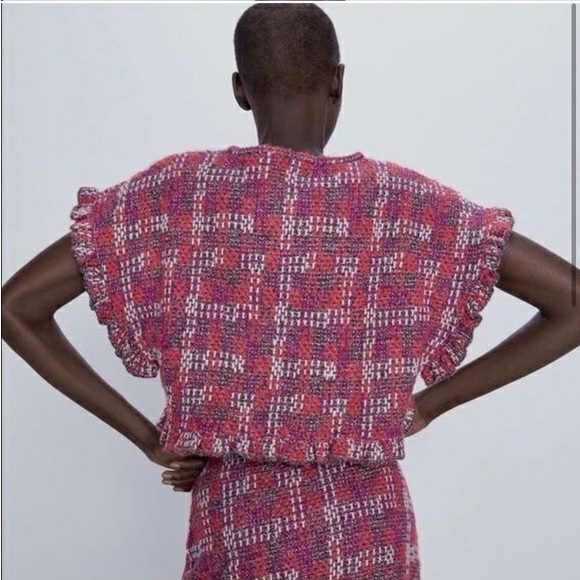 Zara Red Tweed Crop Top M - Picture 3 of 8